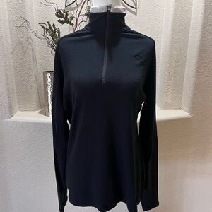 Icebreaker 320 100% Merino LS 1/2 Zip Ribbed Top Black White Womens X Large EUC